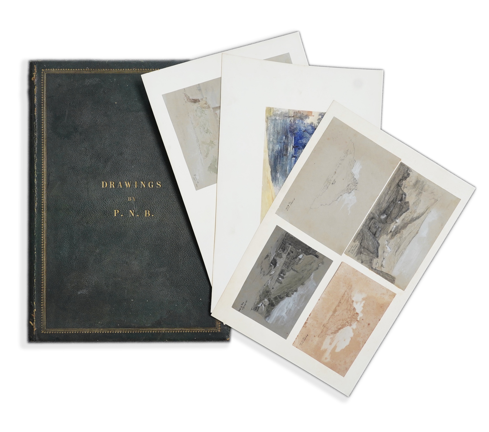 Philip North Brockedon (1822-1849), A large leather bound folio of 19th century sketches and watercolours